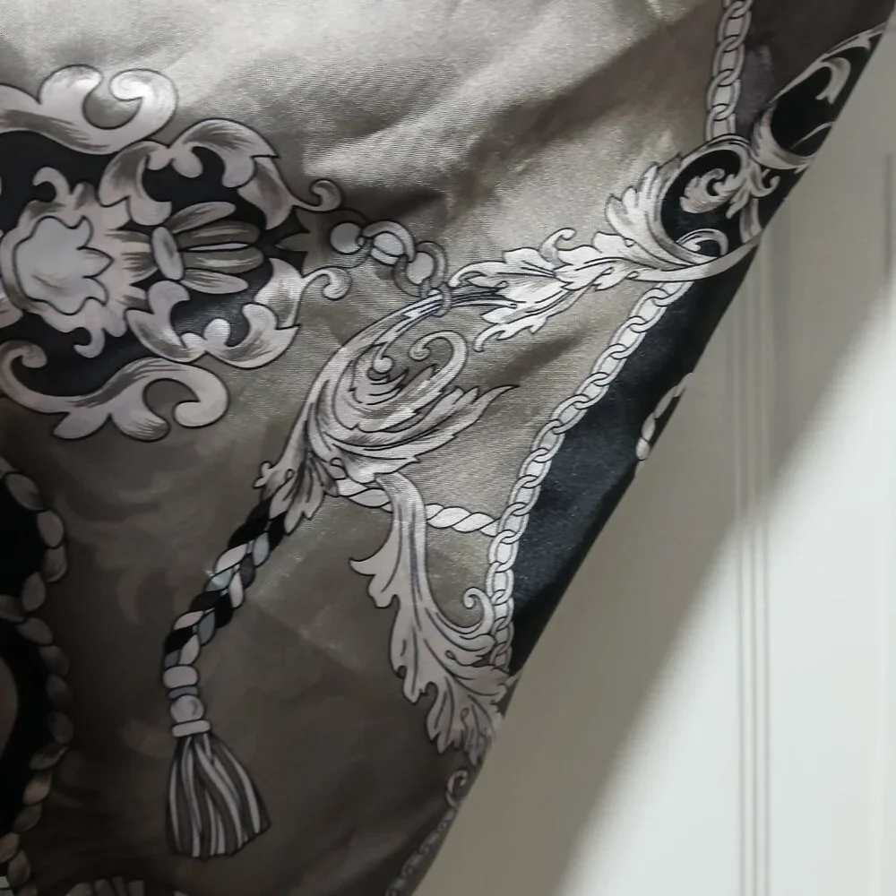 Dennis Basso Large Shawl Black and Silver Ropes and Tassels